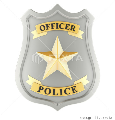 Officer Police Badge, front view. 3D rendering Officer Police Badge, front view. 3D rendering 117057918