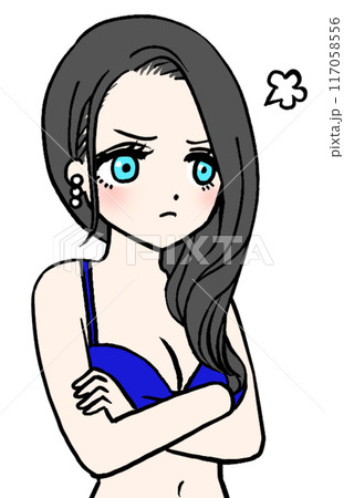 怒っている青い水着の女性 117058556