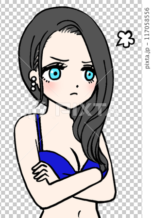 怒っている青い水着の女性 117058556