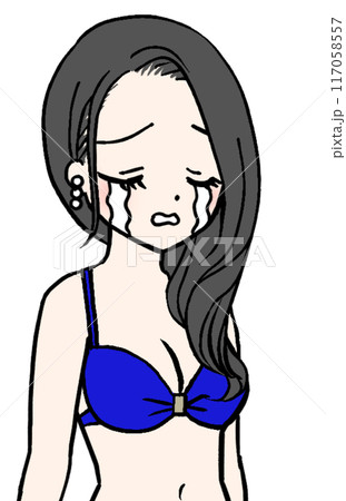 泣いている青い水着の女性 117058557