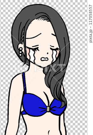 泣いている青い水着の女性 117058557