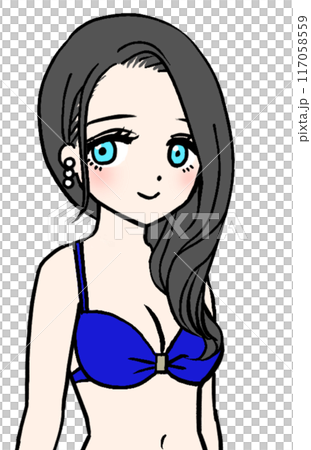 青いビキニのキャラクターイラスト 微笑む青い水着の女性のイラスト素材 [117058559] - PIXTA
