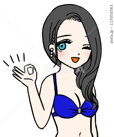 OKサインを出す微笑む青い水着の女性のイラスト素材 [117058563] - PIXTA