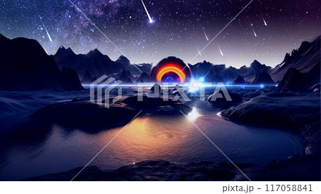 惑星風景　未知の惑星と流星 117058841
