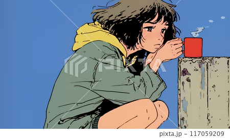 いじけた気持ちでコーヒーを飲んでいる若い女性