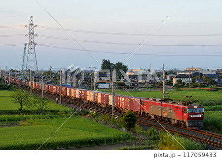 田園地帯を走る東北本線上り貨物列車:電気機関車EH500(埼玉県久喜市) 田園地帯を走る東北本線上り貨物列車:電気機関車EH500(埼玉県久喜市) 117059433