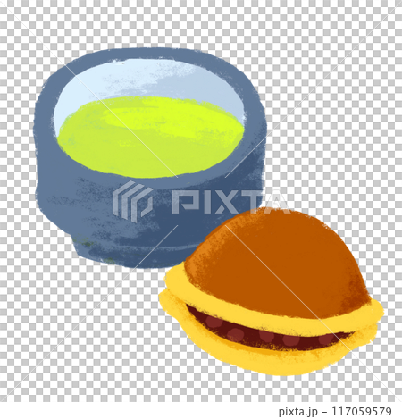 蠟筆觸碰插圖抹茶和銅鑼燒 蠟筆觸碰插圖抹茶和銅鑼燒 117059579