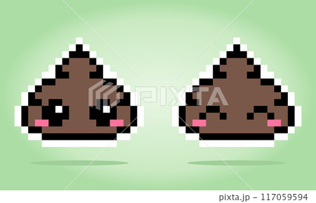 8 bit pixels of kawaii poop. For game assets and Cross Stitch patterns in vector illustrations. 117059594