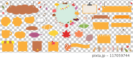 Autumn pop frame set, vector illustration, no text, autumn leaves, icon, banner, white background, transparent 117059744