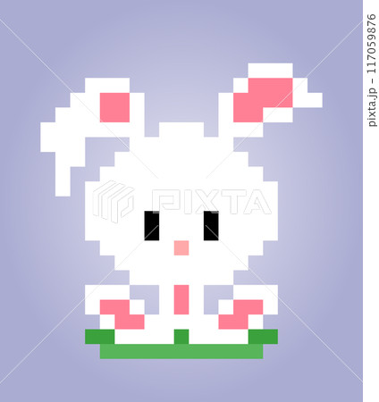 8 bit pixels rabbit. Animals for game assets and cross stitch patterns in vector illustrations. 117059876