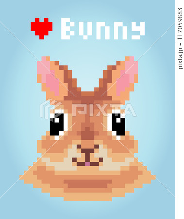 8 bits pixel head rabbit. Animals for game assets and cross stitch patterns in vector illustrations. 8 bits pixel head rabbit. Animals for game assets and cross stitch patterns in vector illustrations. 117059883