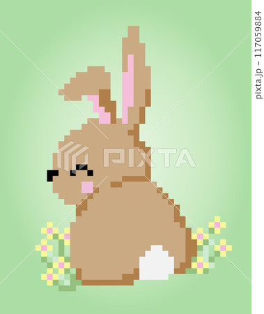 8 bit pixel rabbit back. Animals for game assets and cross stitch patterns in vector illustrations. 8 bit pixel rabbit back. Animals for game assets and cross stitch patterns in vector illustrations. 117059884