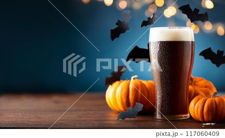 ハロウィン、黒ビール、コピースペース 117060409