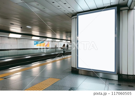 blank advertising billboard at airport,Mock up Poster media template Ads display in Subway station escalator 117060505