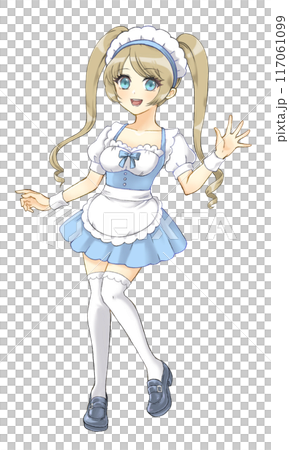Moe anime style character portrait: Twin-tailed maid girl 117061099