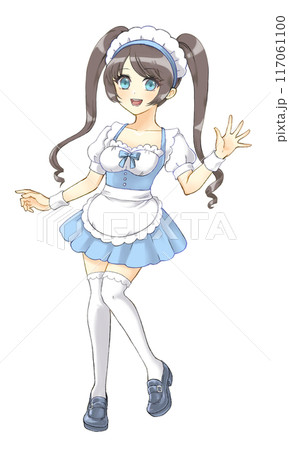 萌えアニメ風キャラクター立ち絵 ツインテールのメイドの女の子の