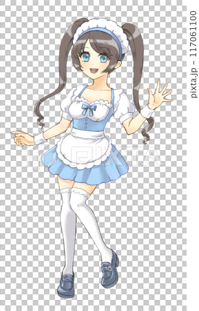 Moe anime style character portrait: Twin-tailed maid girl 117061100
