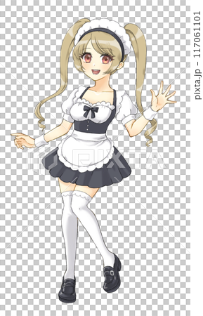 Moe anime style character portrait: Twin-tailed maid girl 117061101