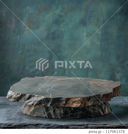 Stacked Stone Platform on a Dark Background 117061378