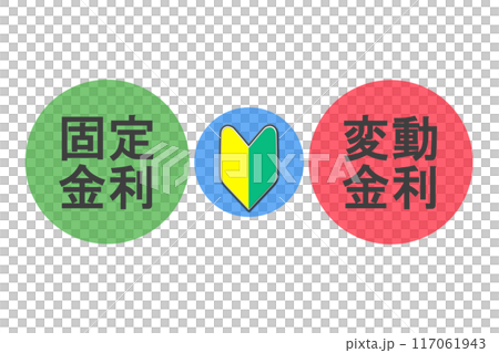 固定金利と変動金利と初心者マーク 117061943