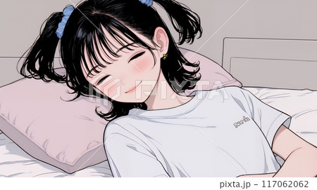 幸せそうな寝顔で眠っている若い女性