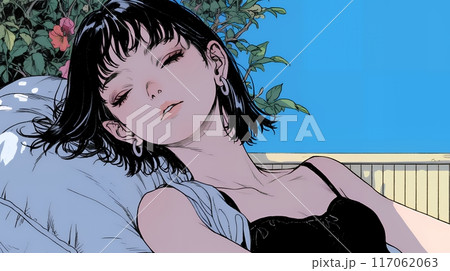 幸せそうな寝顔で眠っている若い女性