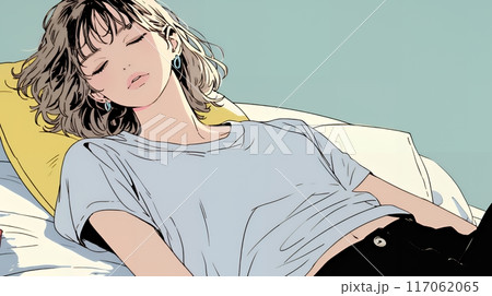 幸せそうな寝顔で眠っている若い女性