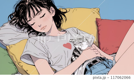 幸せそうな寝顔で眠っている若い女性