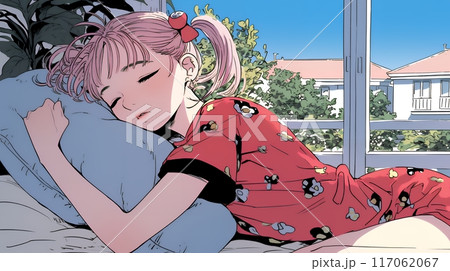 幸せそうな寝顔で眠っている若い女性