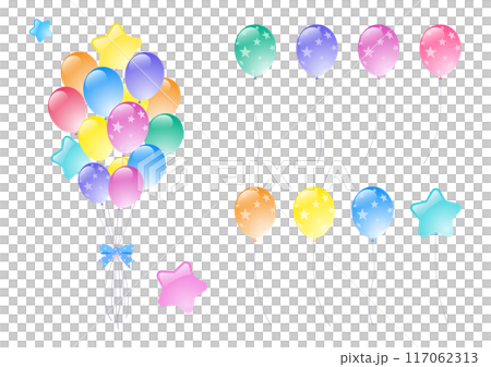 星型、束ねたぷるぷる風船と色バリエーションセット 117062313