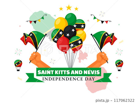 Happy Independence Day Saint Kitts and Nevis Vector illustration Celebrating September 19 with a Waving Country Flag in a Flat Cartoon Background 117062322