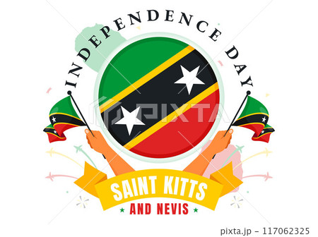 Happy Independence Day Saint Kitts and Nevis Vector illustration Celebrating September 19 with a Waving Country Flag in a Flat Cartoon Background 117062325