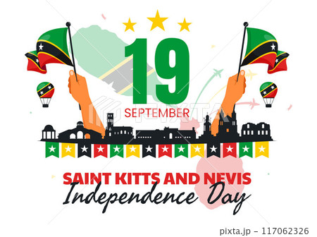 Happy Independence Day Saint Kitts and Nevis Vector illustration Celebrating September 19 with a Waving Country Flag in a Flat Cartoon Background 117062326