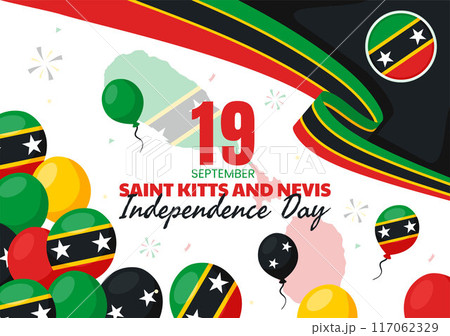Happy Independence Day Saint Kitts and Nevis Vector illustration Celebrating September 19 with a Waving Country Flag in a Flat Cartoon Background 117062329