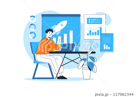 Man working on the business goal Man working on the business goal 117062344