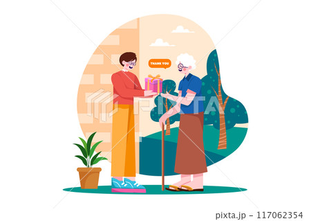 The man gives gifts to the elderly 117062354