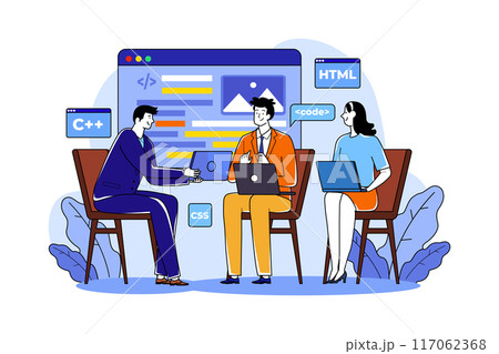Team writes code programming for app or website 117062368