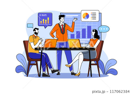Businessman exchanging work with employees in the meeting room Businessman exchanging work with employees in the meeting room 117062384
