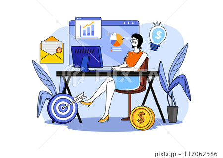 Businesswoman working with desktop computer Businesswoman working with desktop computer 117062386