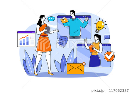 Businesswoman chatting online with colleagues Businesswoman chatting online with colleagues 117062387