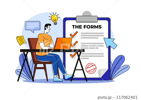 The guy with the laptop fills out the forms The guy with the laptop fills out the forms 117062401