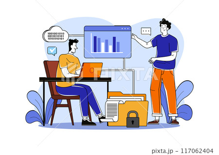 Two guys are working with files and data Two guys are working with files and data 117062404