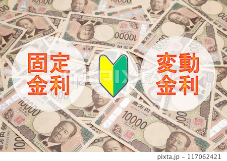 固定金利と変動金利と初心者マーク 117062421