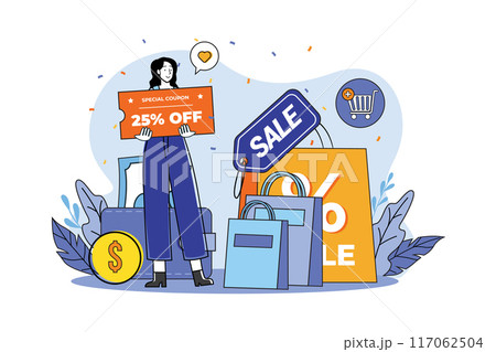 Girl with a voucher, gift certificate, or coupon 117062504