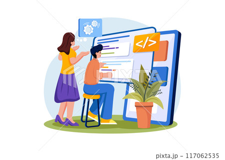 Team writes code programming for app or website 117062535