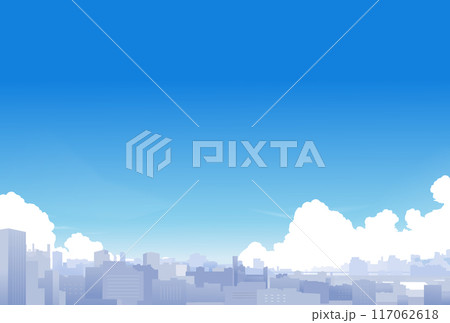 入道雲のある夏の空と都会のビル群のイラスト 入道雲のある夏の空と都会のビル群のイラスト 117062618