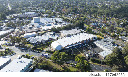 Industrial buildings in a regional suburb of greater Sydney Industrial buildings in a regional suburb of greater Sydney 117062623