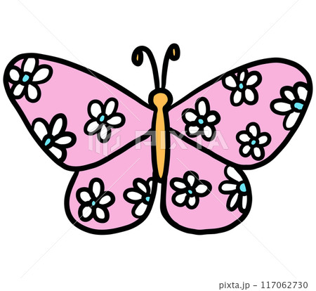 Hand drawn pink butterfly with flowers png for animal, zoo, souvenir shop, cute patches, shirt print, brooch, plush toy, kid doll, spring, summer, nature, garden, backyard, pet, vet, flowers, insects 117062730