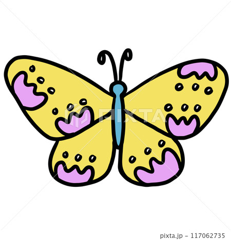 Hand drawn yellow butterfly with tulip flower pattern for animal, zoo, souvenir shop, cute patches, shirt print, brooch, plush toy, kid doll, spring, summer, nature, garden, backyard, pet, decoration Hand drawn yellow butterfly with tulip flower pattern for animal, zoo, souvenir shop, cute patches, shirt print, brooch, plush toy, kid doll, spring, summer, nature, garden, backyard, pet, decoration 117062735