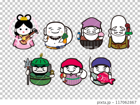 A pop deformed vector illustration of the Seven Lucky Gods with main lines 117062867
